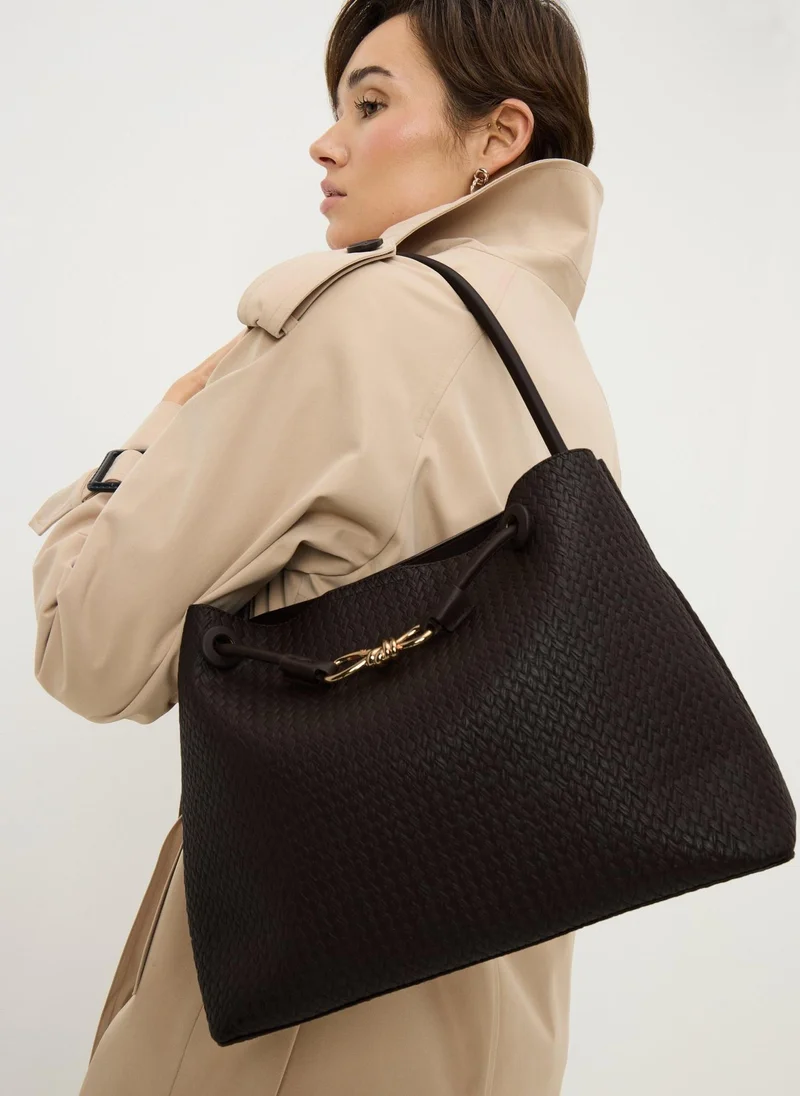 ماتلان Chocolate Brown Weave Tote Bag